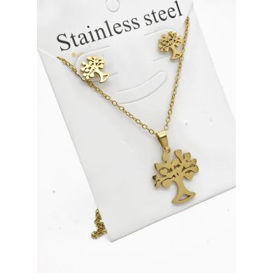 SET DE COLLAR, DIJE Y ARETES EN ACERO INOXIDABLE 316L