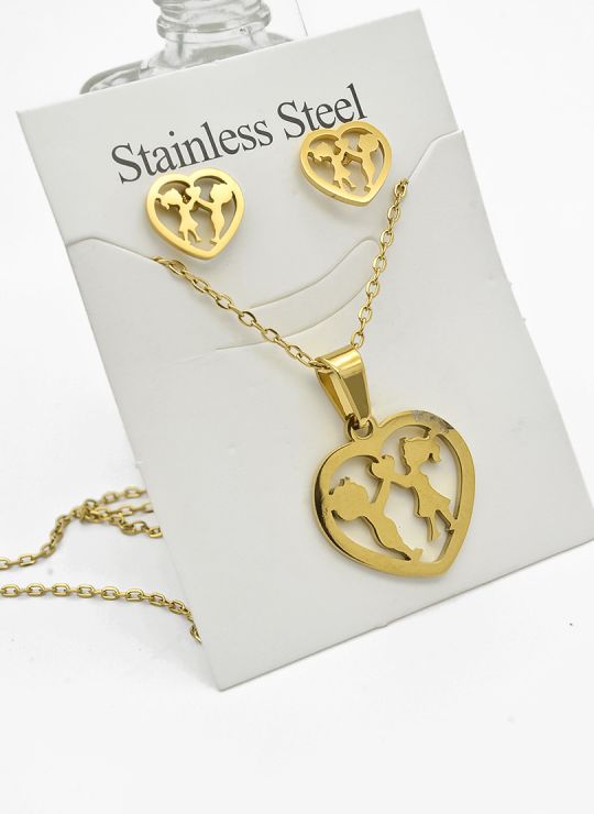 SET DE COLLAR, DIJE Y ARETES EN ACERO INOXIDABLE 316L