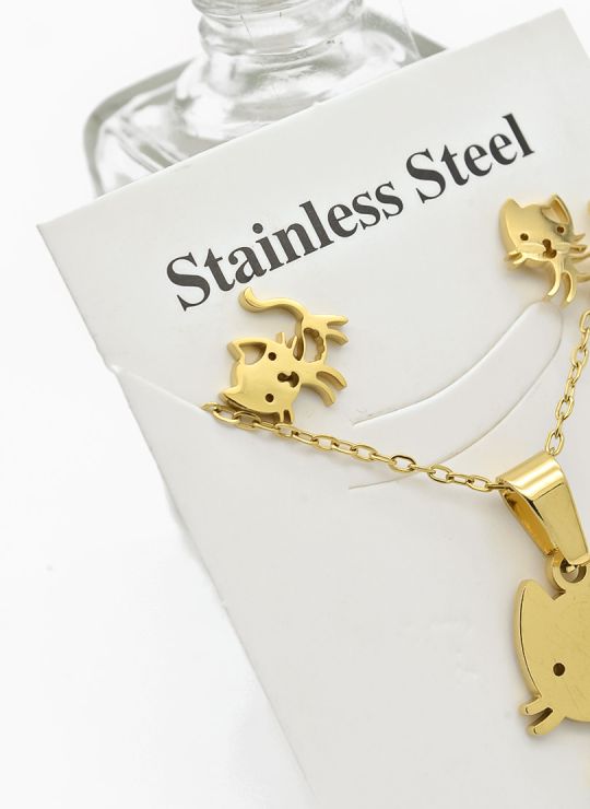 SET DE COLLAR, DIJE Y ARETES EN ACERO INOXIDABLE 316L