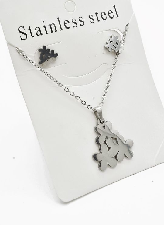 SET DE COLLAR, DIJE Y ARETES EN ACERO INOXIDABLE 316L
