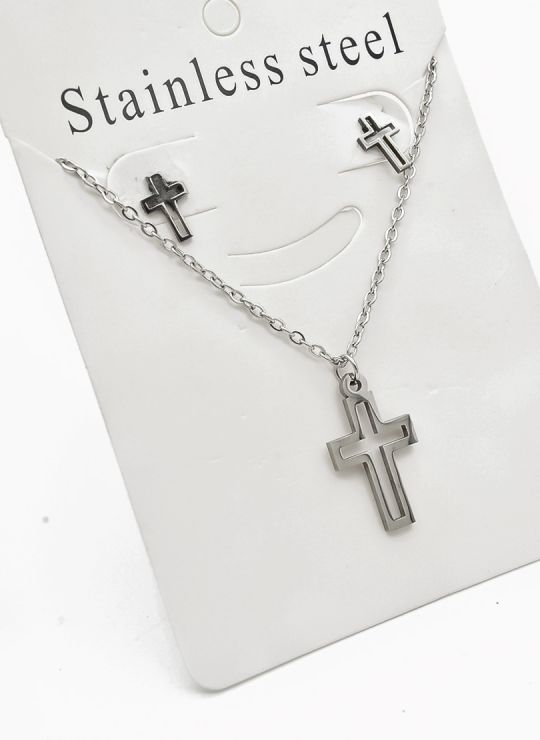 SET DE COLLAR, DIJE Y ARETES EN ACERO INOXIDABLE 316L