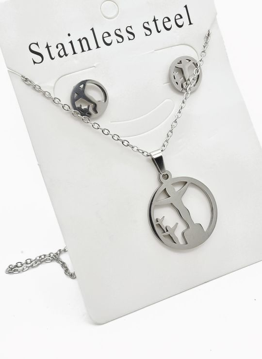 SET DE COLLAR, DIJE Y ARETES EN ACERO INOXIDABLE 316L