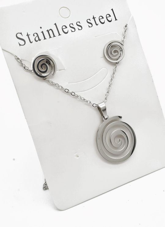 SET DE COLLAR, DIJE Y ARETES EN ACERO INOXIDABLE 316L