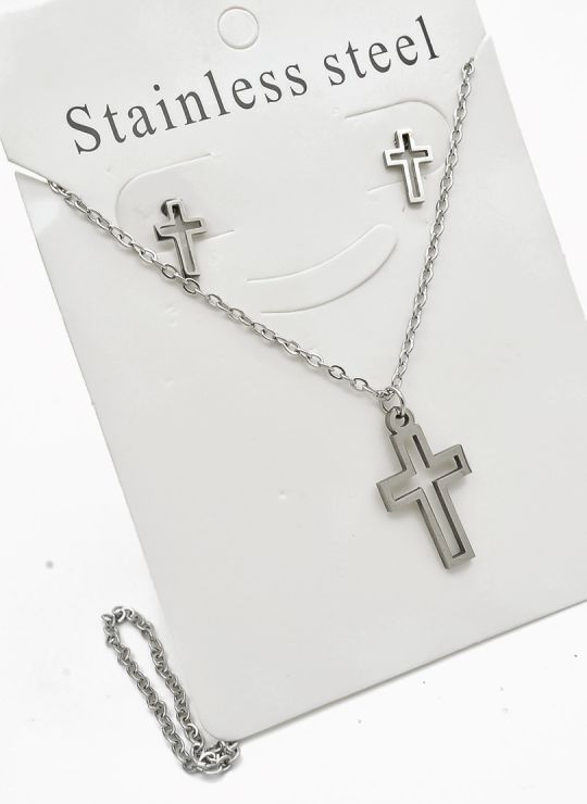 SET DE COLLAR, DIJE Y ARETES EN ACERO INOXIDABLE 316L