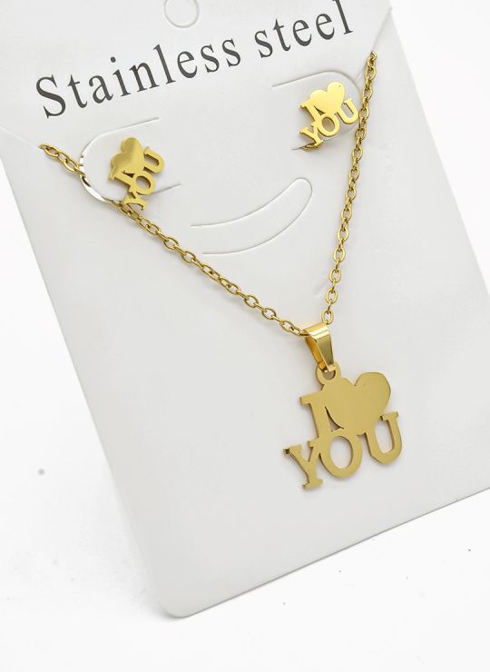 SET DE COLLAR, DIJE Y ARETES EN ACERO INOXIDABLE 316L