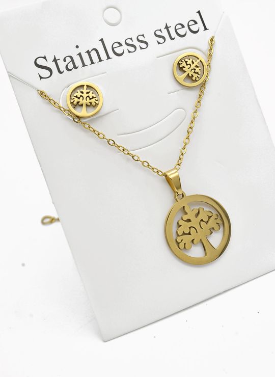SET DE COLLAR, DIJE Y ARETES EN ACERO INOXIDABLE 316L