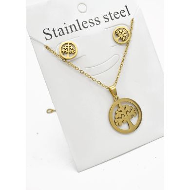 SET DE COLLAR, DIJE Y ARETES EN ACERO INOXIDABLE 316L