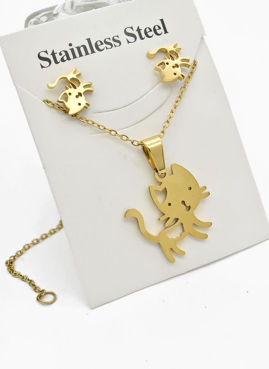 SET DE COLLAR, DIJE Y ARETES EN ACERO INOXIDABLE 316L