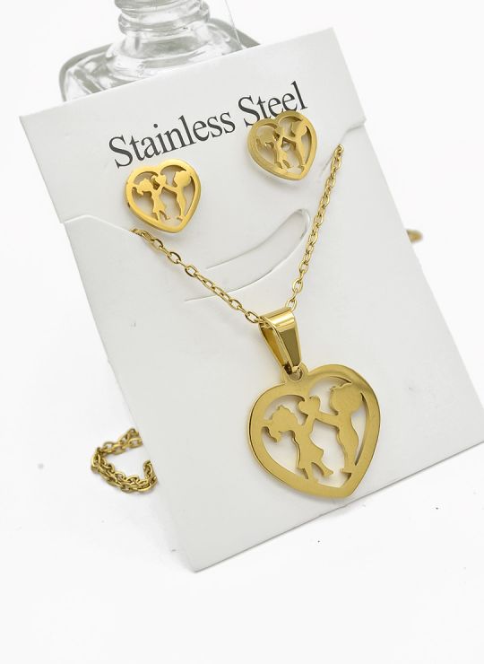 SET DE COLLAR, DIJE Y ARETES EN ACERO INOXIDABLE 316L