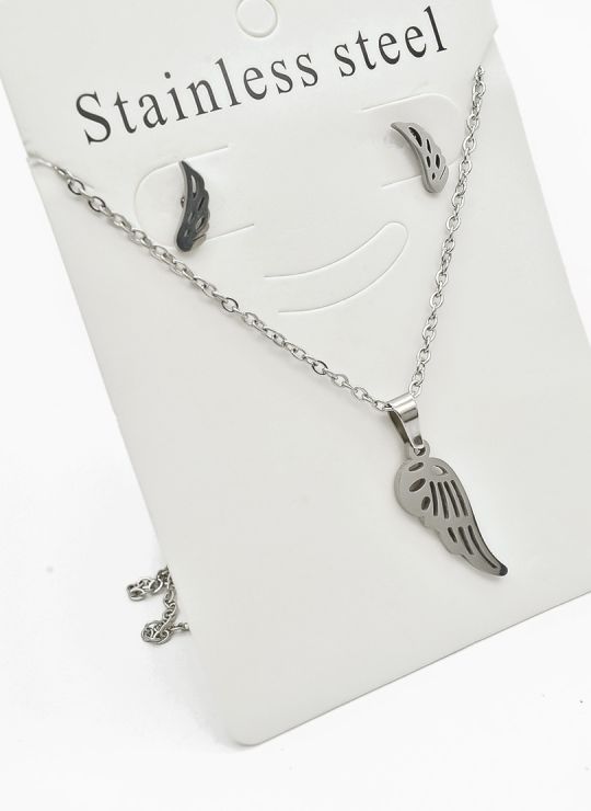 SET DE COLLAR, DIJE Y ARETES EN ACERO INOXIDABLE 316L
