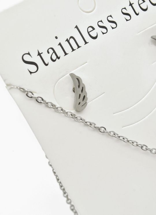 SET DE COLLAR, DIJE Y ARETES EN ACERO INOXIDABLE 316L