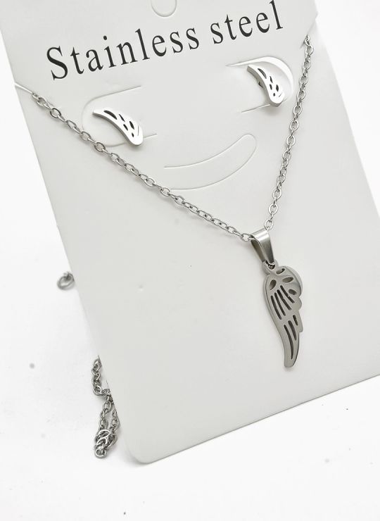 SET DE COLLAR, DIJE Y ARETES EN ACERO INOXIDABLE 316L