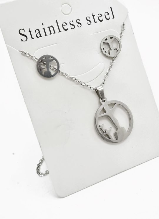 SET DE COLLAR, DIJE Y ARETES EN ACERO INOXIDABLE 316L