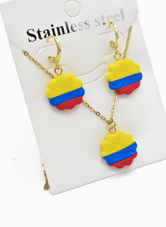 SET DE COLLAR, DIJE Y ARETES EN ACERO INOXIDABLE 316L