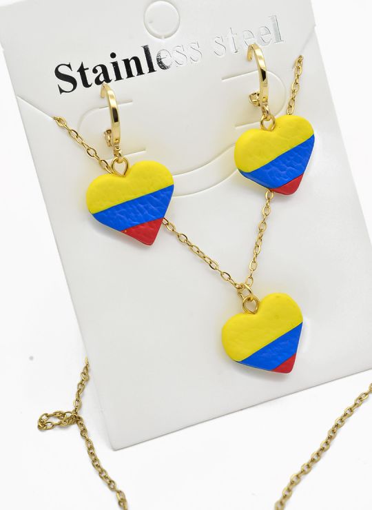 SET DE COLLAR, DIJE Y ARETES EN ACERO INOXIDABLE 316L