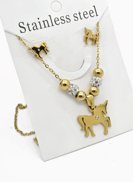 SET DE COLLAR, DIJE Y ARETES EN ACERO INOXIDABLE 316L
