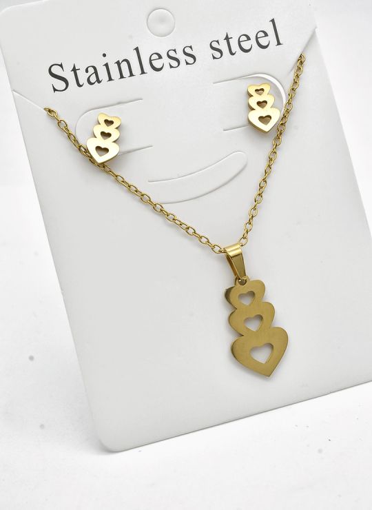 SET DE COLLAR, DIJE Y ARETES EN ACERO INOXIDABLE 316L
