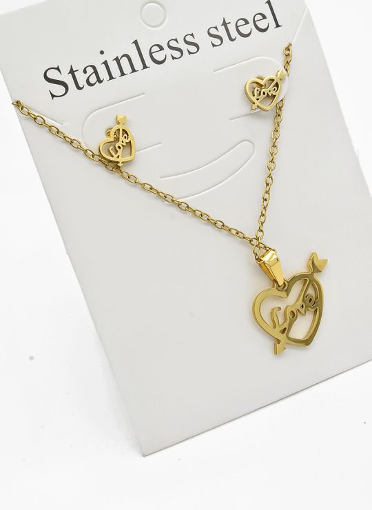 SET DE COLLAR, DIJE Y ARETES EN ACERO INOXIDABLE 316L