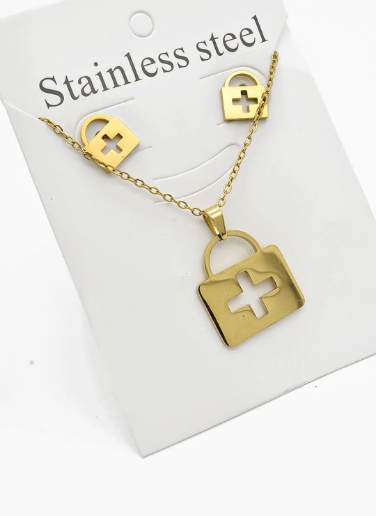 SET DE COLLAR, DIJE Y ARETES EN ACERO INOXIDABLE 316L