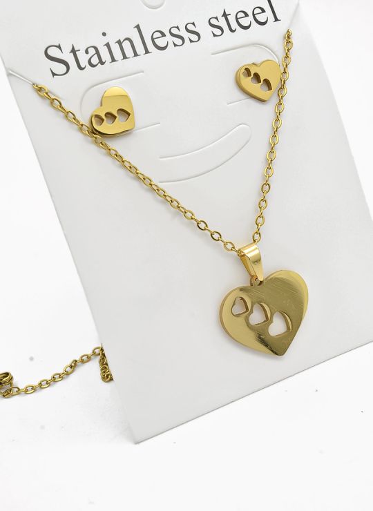 SET DE COLLAR, DIJE Y ARETES EN ACERO INOXIDABLE 316L