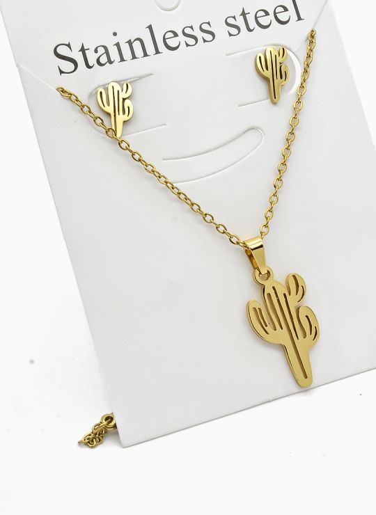 SET DE COLLAR, DIJE Y ARETES EN ACERO INOXIDABLE 316L
