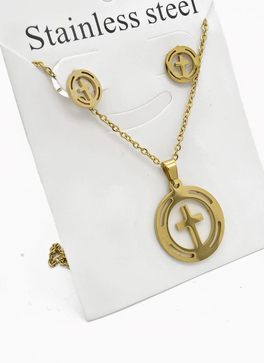 SET DE COLLAR, DIJE Y ARETES EN ACERO INOXIDABLE 316L
