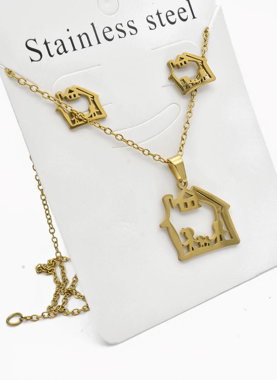 SET DE COLLAR, DIJE Y ARETES EN ACERO INOXIDABLE 316L