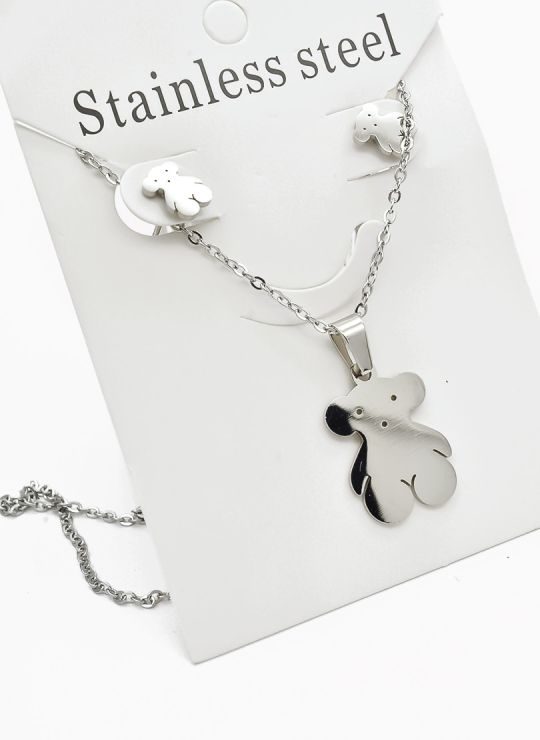 SET DE COLLAR, DIJE Y ARETES EN ACERO INOXIDABLE 316L