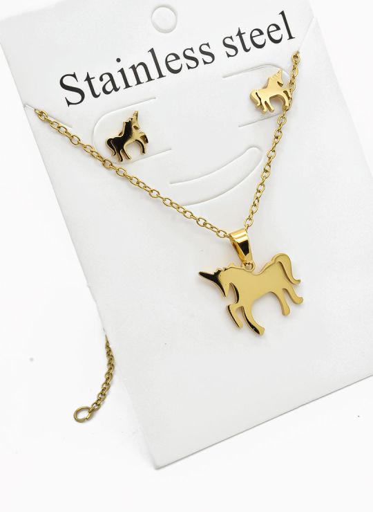SET DE COLLAR, DIJE Y ARETES EN ACERO INOXIDABLE 316L