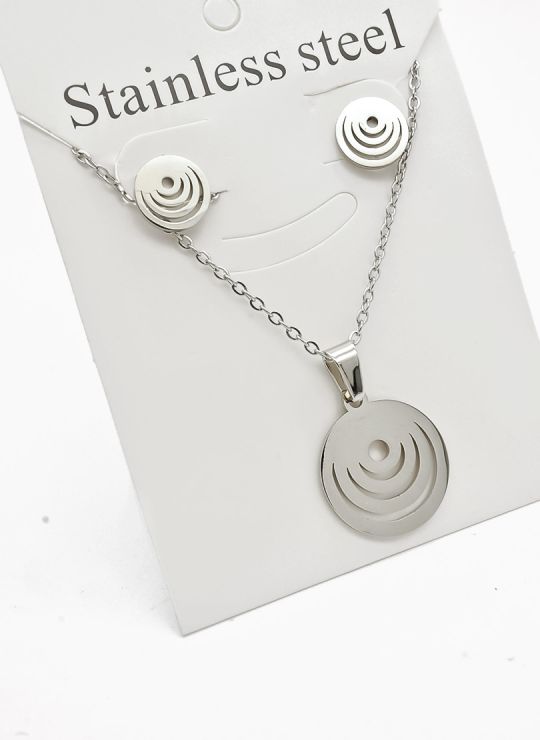 SET DE COLLAR, DIJE Y ARETES EN ACERO INOXIDABLE 316L