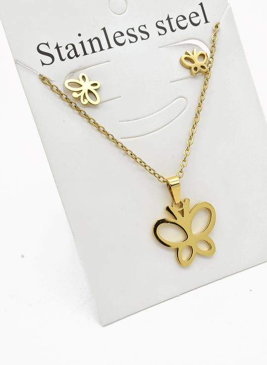SET DE COLLAR, DIJE Y ARETES EN ACERO INOXIDABLE 316L