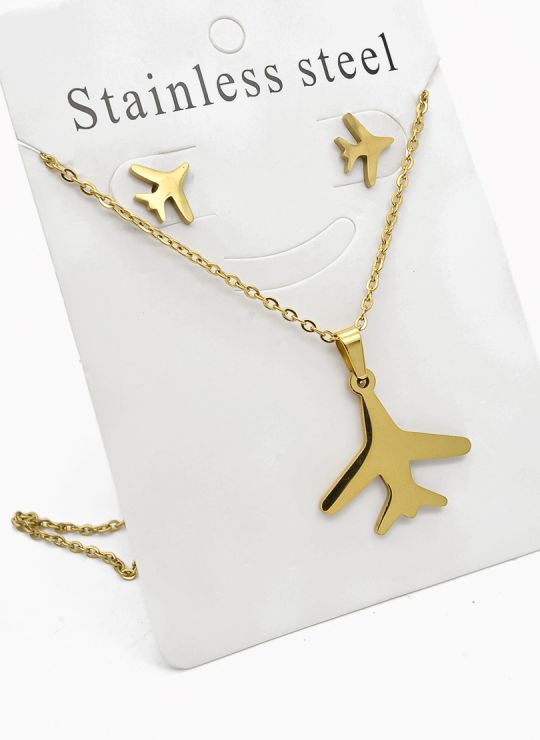 SET DE COLLAR, DIJE Y ARETES EN ACERO INOXIDABLE 316L