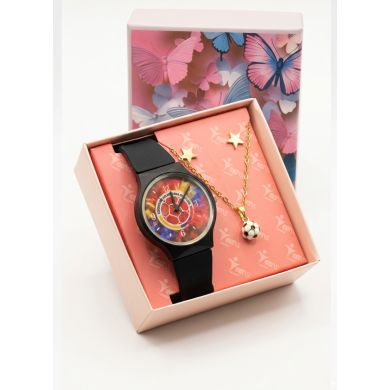 SET DE RELOJ SILICONA CON COLLAR EN ACERO INOXIDABLE MUNDIAL Y ESTUCHE