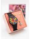 SET DE RELOJ SILICONA CON COLLAR EN ACERO INOXIDABLE MUNDIAL Y ESTUCHE
