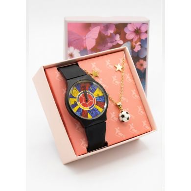 SET DE RELOJ SILICONA CON COLLAR EN ACERO INOXIDABLE MUNDIAL Y ESTUCHE