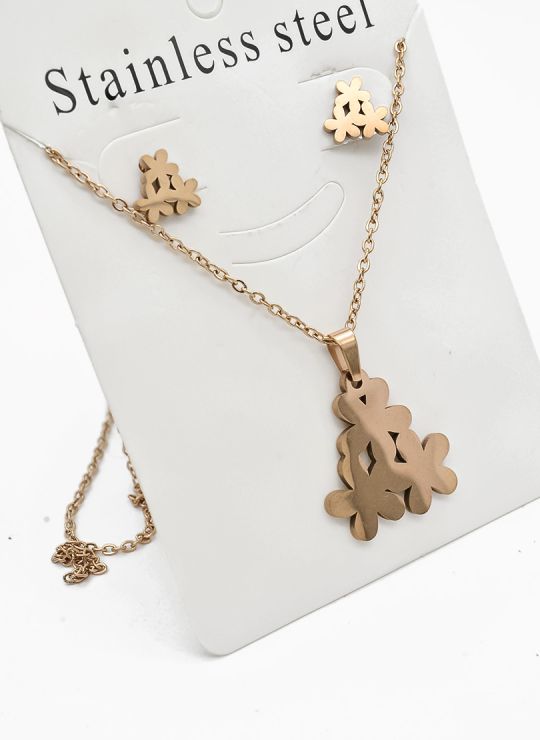 SET DE COLLAR, DIJE Y ARETES EN ACERO INOXIDABLE 316L