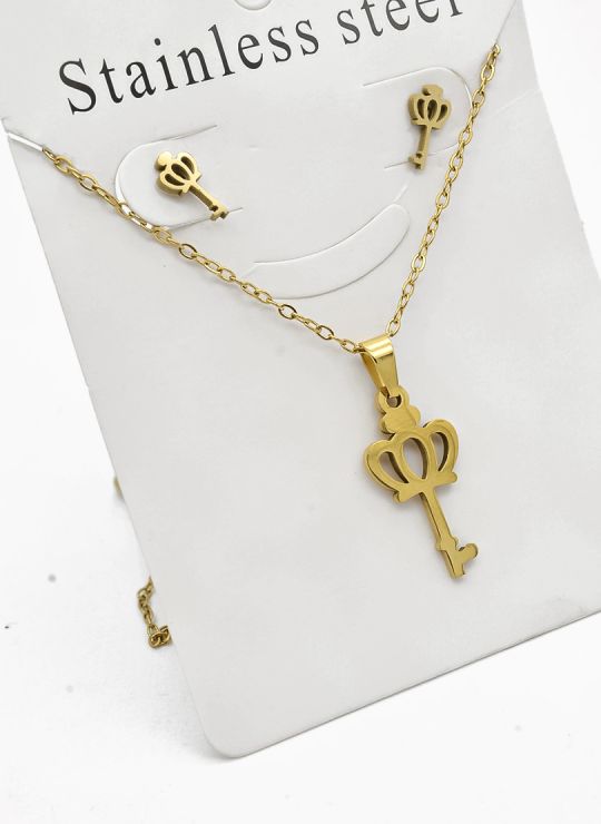 SET DE COLLAR, DIJE Y ARETES EN ACERO INOXIDABLE 316L