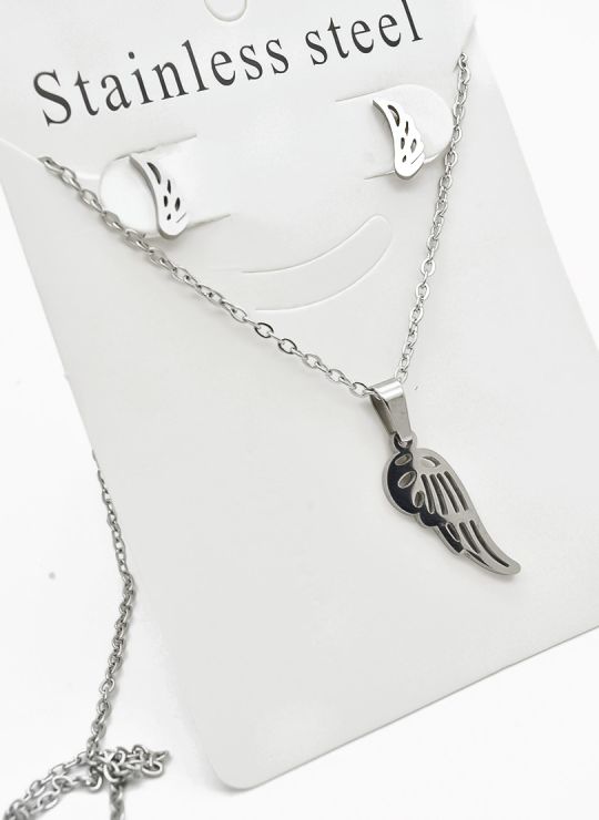 SET DE COLLAR, DIJE Y ARETES EN ACERO INOXIDABLE 316L