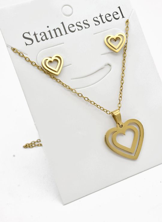 SET DE COLLAR, DIJE Y ARETES EN ACERO INOXIDABLE 316L