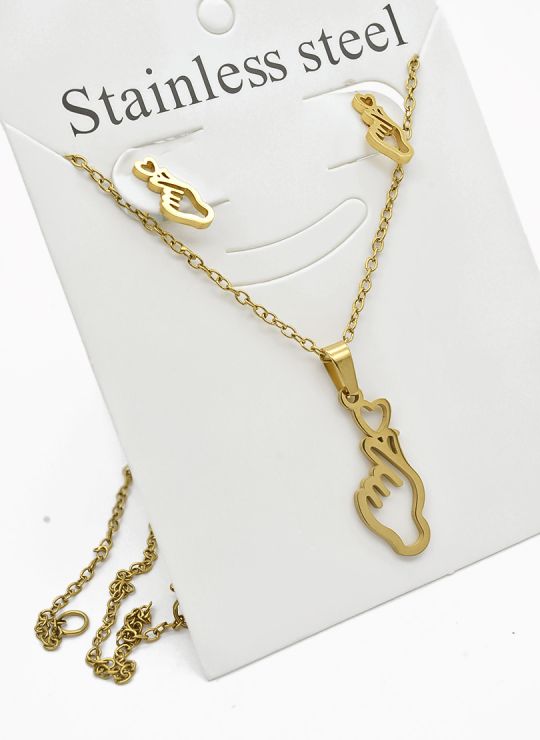 SET DE COLLAR, DIJE Y ARETES EN ACERO INOXIDABLE 316L