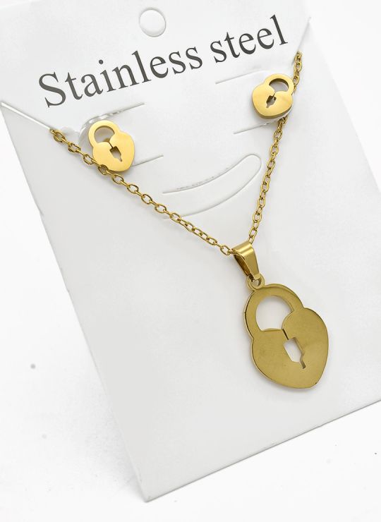 SET DE COLLAR, DIJE Y ARETES EN ACERO INOXIDABLE 316L