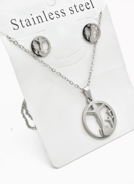 SET DE COLLAR, DIJE Y ARETES EN ACERO INOXIDABLE 316L