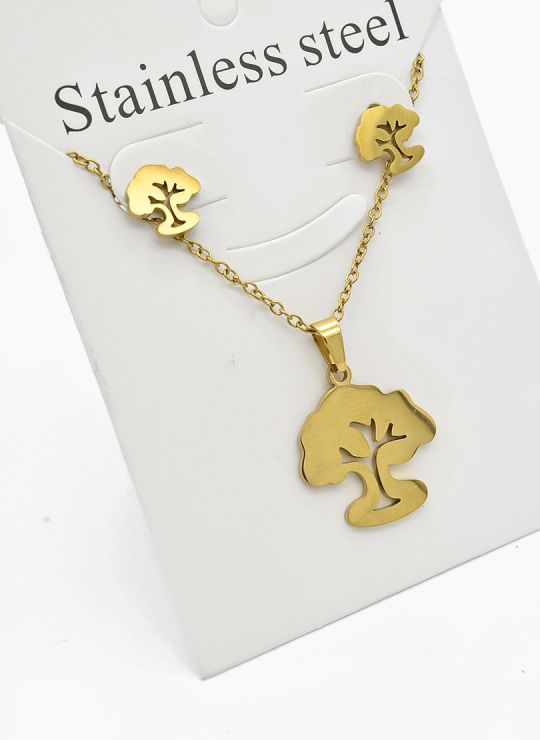 SET DE COLLAR, DIJE Y ARETES EN ACERO INOXIDABLE 316L