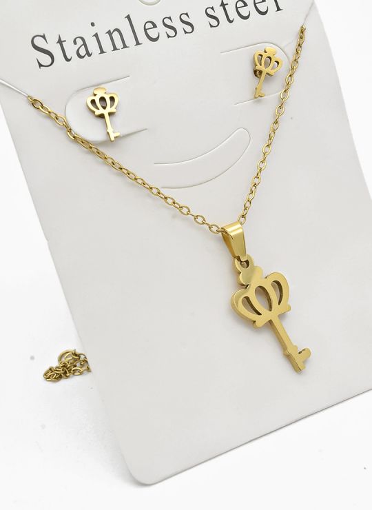 SET DE COLLAR, DIJE Y ARETES EN ACERO INOXIDABLE 316L