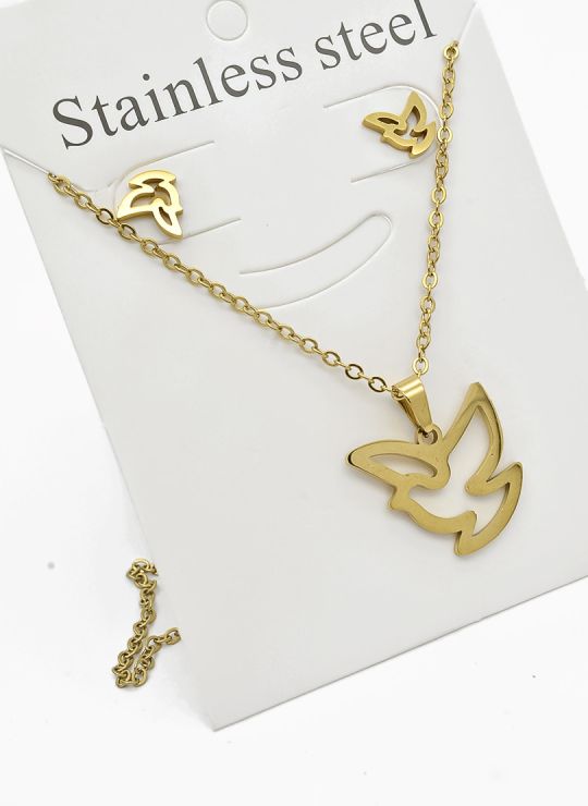 SET DE COLLAR, DIJE Y ARETES EN ACERO INOXIDABLE 316L