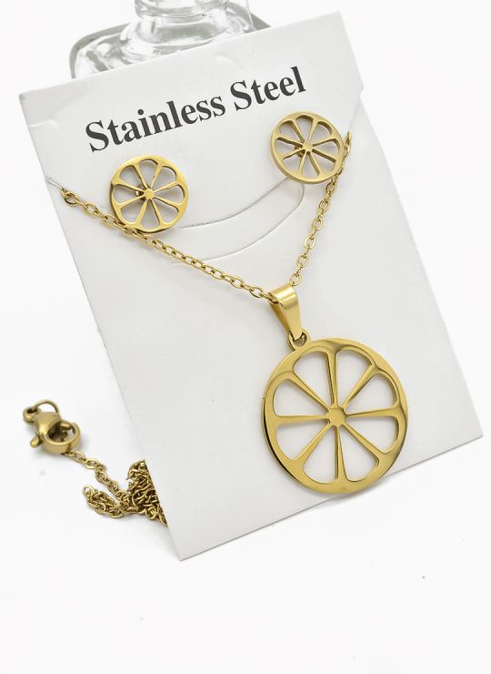 SET DE COLLAR, DIJE Y ARETES EN ACERO INOXIDABLE 316L