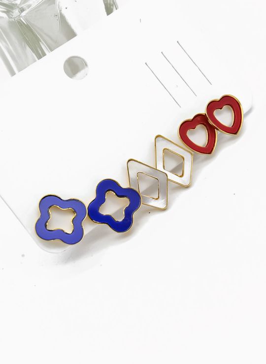 SET DE ARETES X 3 CRISTALES SURTIDO/ACERO INOXIDABLE