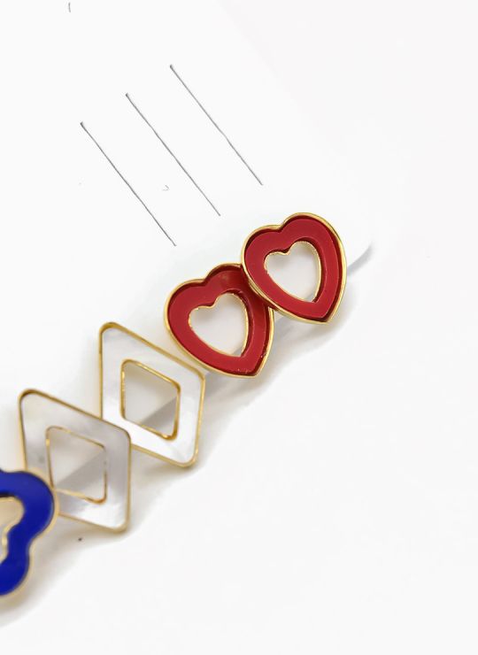 SET DE ARETES X 3 CRISTALES SURTIDO/ACERO INOXIDABLE