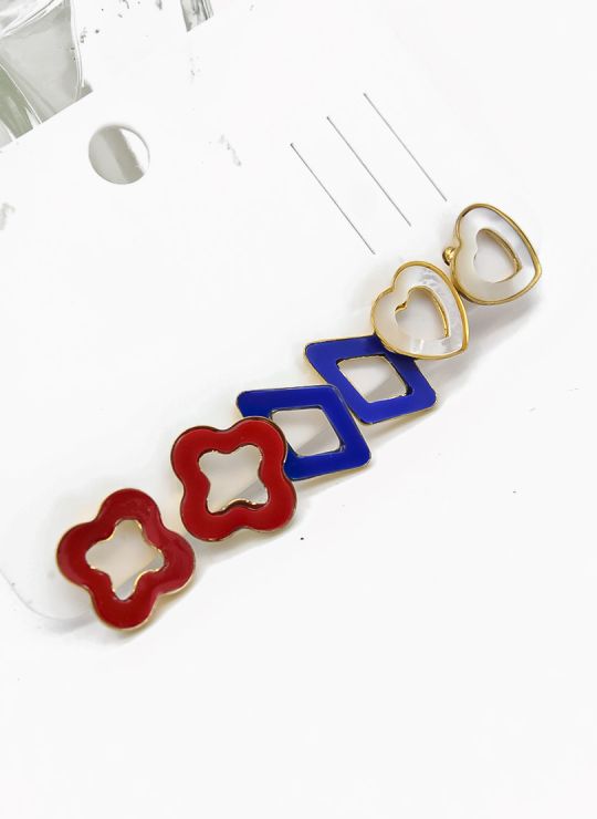 SET DE ARETES X 3 CRISTALES SURTIDO/ACERO INOXIDABLE