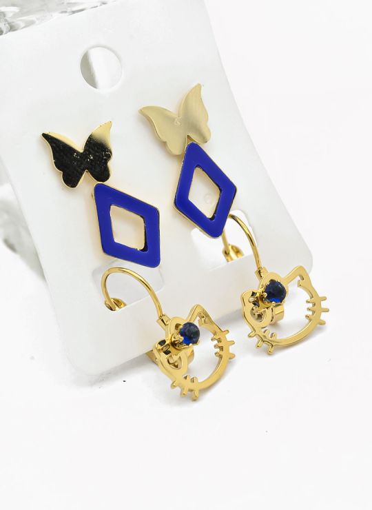 SET DE ARETES X 3 CRISTALES SURTIDO/ACERO INOXIDABLE
